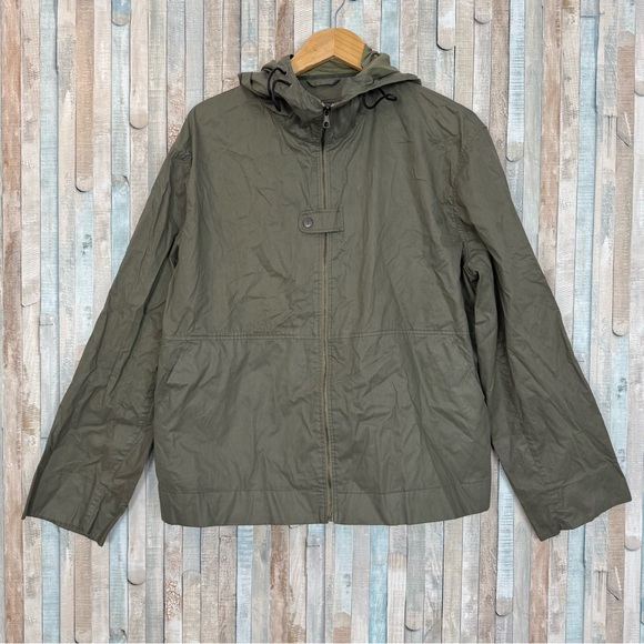 John Varvatos L Waxed Cotton Linen Zip Up Utility Barn Jacket Hooded Olive Italy